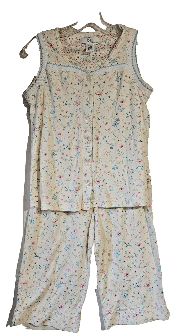 Karen Neuburger Pajama Set Womens S Floral Sleeveless Button Front Capri PJs